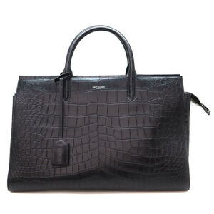 SAINT LAURENT Cavalry Gauche Handbag Leather Crocodile Eye Black